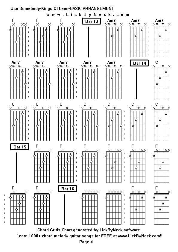 Chord Grids Chart of chord melody fingerstyle guitar song-Use Somebody-Kings Of Leon-BASIC ARRANGEMENT,generated by LickByNeck software.